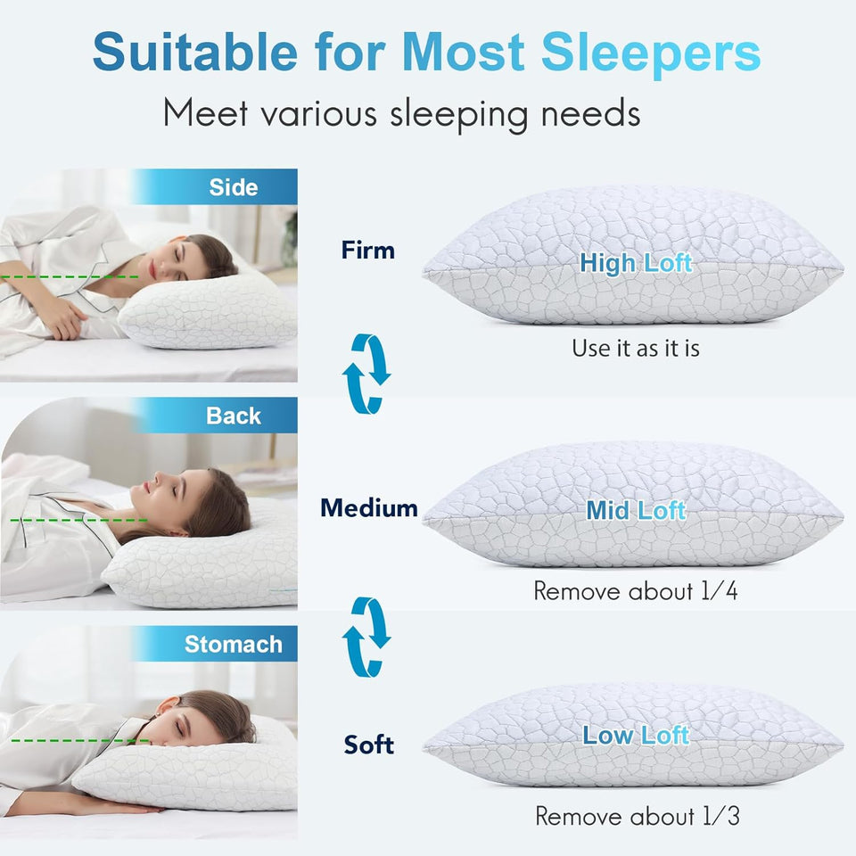 Cooling Shredded Memory Foam Pillows Adjustable Loft