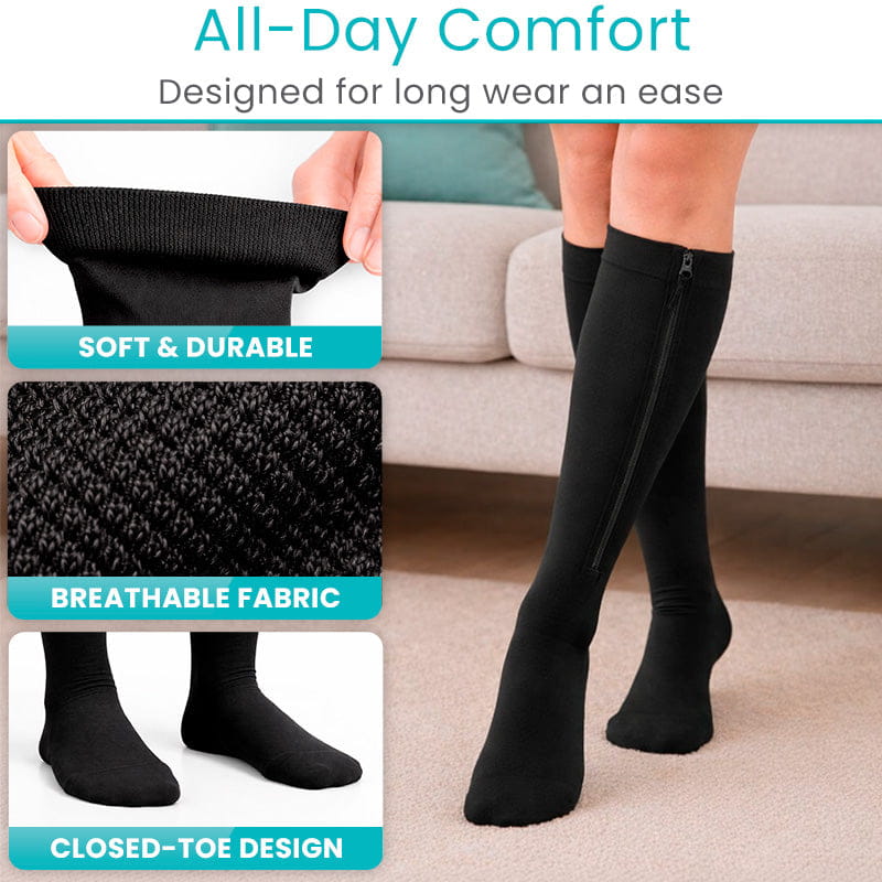 Zippered Compression Stockings- Pair