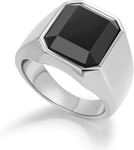 Plain Square Black Agate (Onyx) Modern Silver Ring