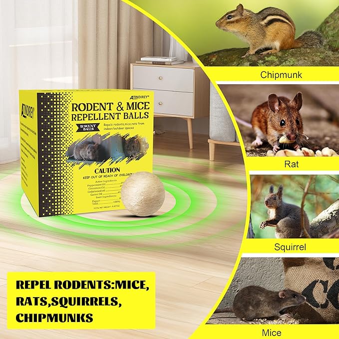 Rodent & Mice Repellent Balls for Longer Lasting Scent- Pack of 10