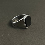 Plain Square Black Agate (Onyx) Modern Silver Ring