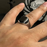 Plain Square Black Agate (Onyx) Modern Silver Ring