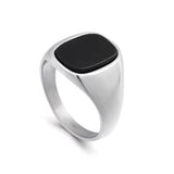 Plain Square Black Agate (Onyx) Modern Silver Ring