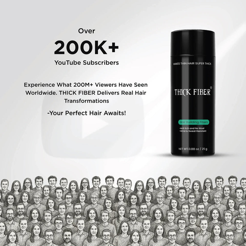 THICK FIBER Hair Fibers for Thinning Hair (Black) 25g Bottle, Hair Loss concealer for Men & Women