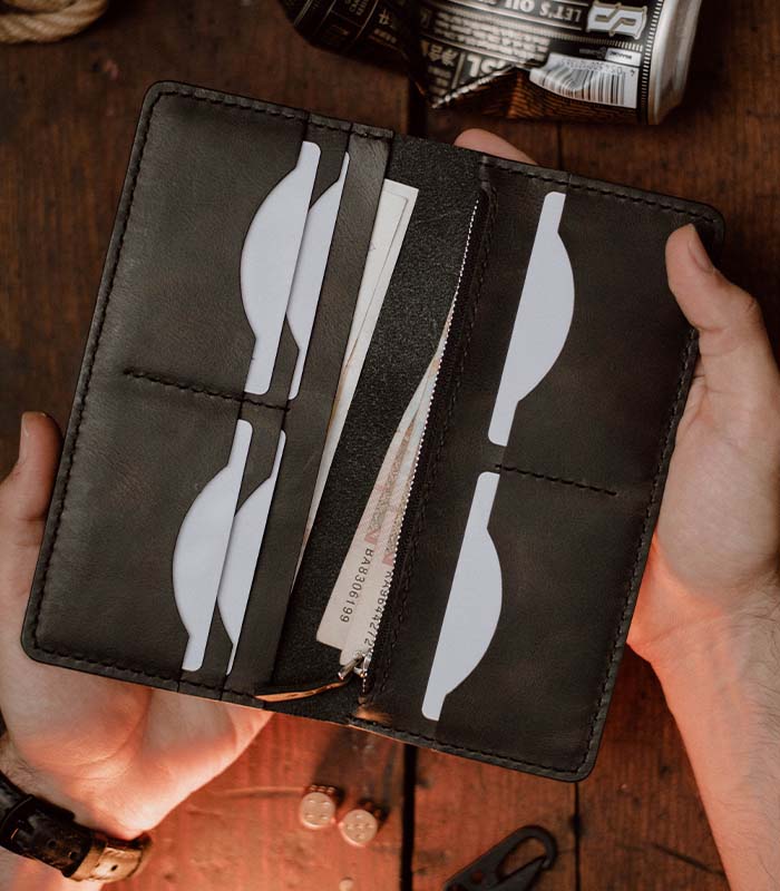 long wallet in sturdy leather