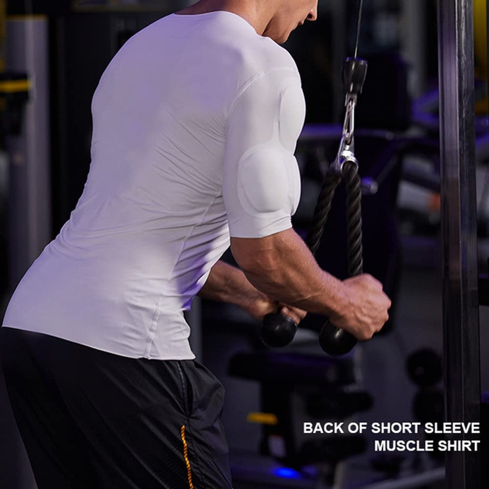 Men Shaper Muscle Chest Shoulders Padded Underwear Compression T-Shirts