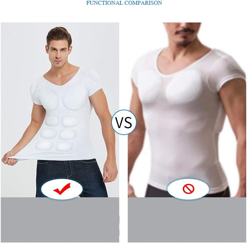 Men Shaper Muscle Chest Shoulders Padded Underwear Compression T-Shirts