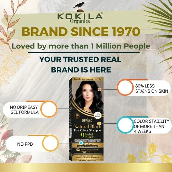 🖤 Kokila NO PPD Shampoo Hair Colour – Natural Black | For Women &amp; Men