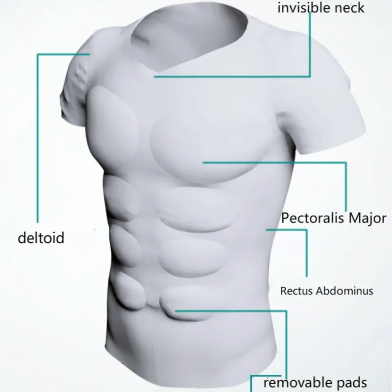 Men Shaper Muscle Chest Shoulders Padded Underwear Compression T-Shirts