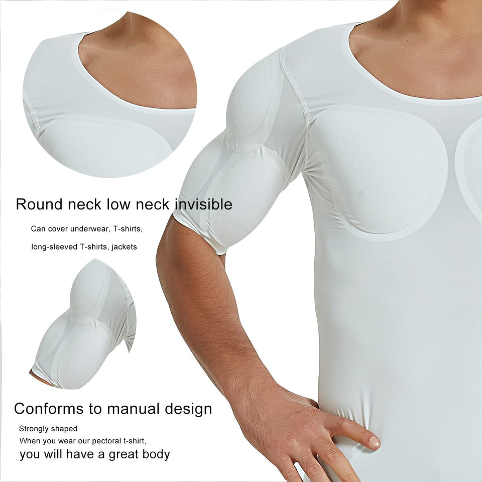Men Shaper Muscle Chest Shoulders Padded Underwear Compression T-Shirts