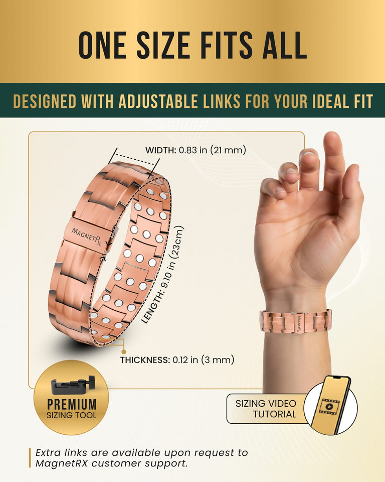 Men's Copper Magnetic Bracelet Ring Set with Adjustable Size Tools