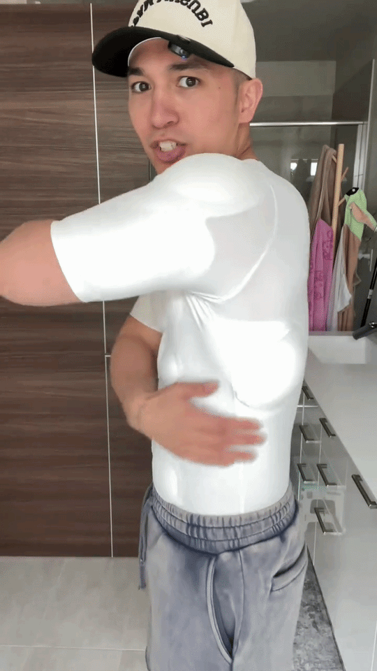 Men Shaper Muscle Chest Shoulders Padded Underwear Compression T-Shirts